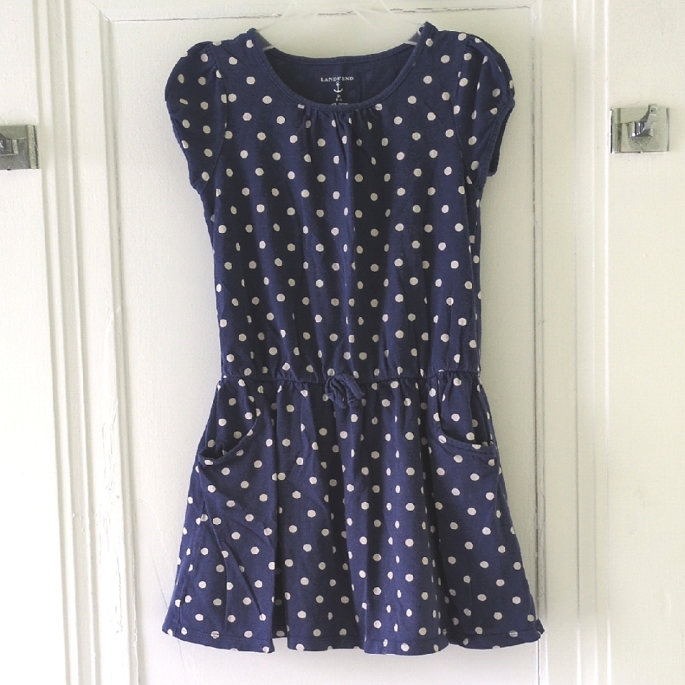 Lands' End Blue Polka Dot Short-sleeve Dress